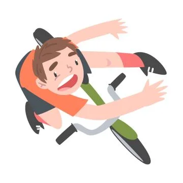Frightened Boy Falling Down from Bike, Traumatic Accident, Health Risk, Pain Stock Illustration