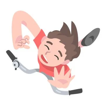 Frightened Boy Falling Down from Kick Scooter, View from Above, Traumatic Stock Illustration