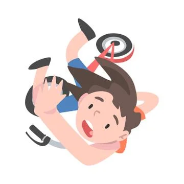 Frightened Child Falling Down from Kick Scooter, View from Above, View from Stock Illustration