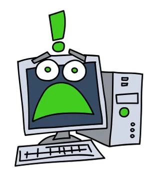 Frightened computer cartoon hand drawn image Illustrazione stock
