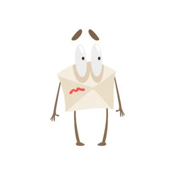 Frightened Humanized Letter Paper Envelop Cartoon Character Emoji Illustration Stock Illustration
