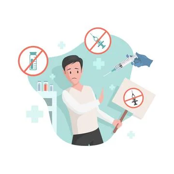 Frightened man afraid of vaccination vector flat illustration. Immunity health Stock Illustration