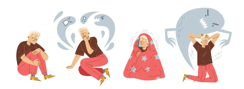 Frightened man have panic attack disorder 库存插图