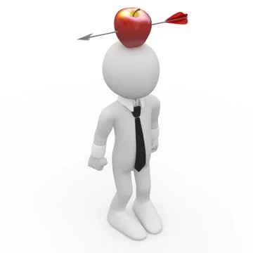 Frightened man with a red apple on the head with an arrow Stock Illustration