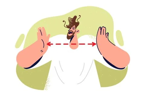 Frightened man throws up hands showing size of problems causing stress and Stock Illustration