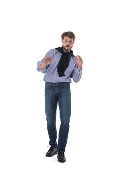 Frightened man on white Stock Photos
