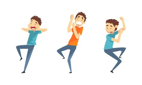Frightened Men Set, Scared and Panicked People, Panic Attack, Anxiety Phobia Stock Illustration