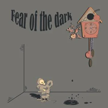 Frightened mouse in a dark room. Vector illustration. Stock Illustration