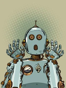 The frightened robot raised its hands in surprise. Emotions of artificial イラスト素材