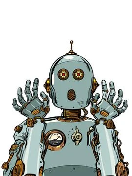The frightened robot raised its hands in surprise. Emotions of artificial イラスト素材