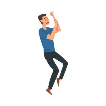 Frightened, Scared Man, Shocked Guy with Fear Expression on His Face Cartoon イラスト素材
