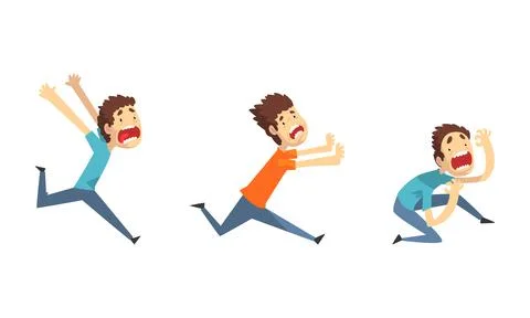 Frightened Screaming Men Set, Scared and Panicked People, Panic Attack, Anxiety Stock Illustration