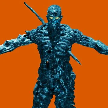 A frightening demon stands in a ray of light. 3D illustration. Stock Illustration