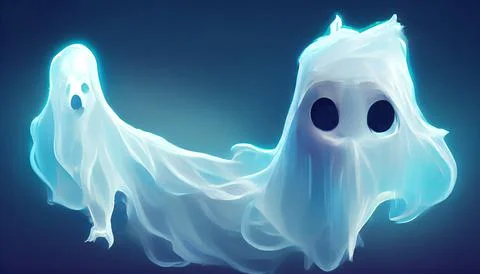 Frightening ghosts in white bed sheet isolated on dark background. 스톡 일러스트