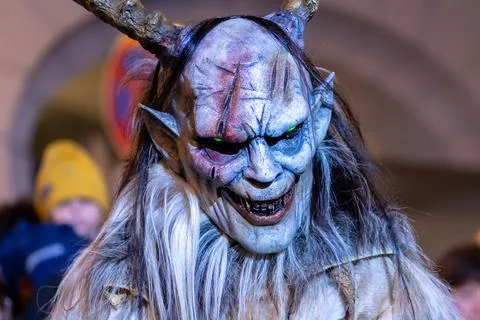 The frightening image of krampus is presented during a national holiday. Stock-Fotos