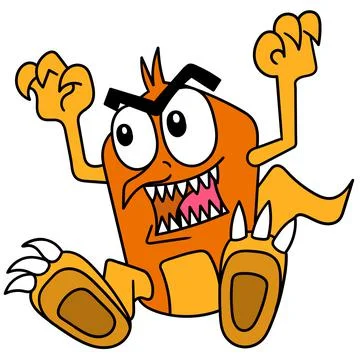 Frightening monsters with sharp teeth tried to bite, doodle icon image kawaii Stock Illustration