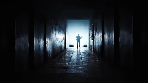A frightening shadow appears from the gloom Stock Footage 166956167