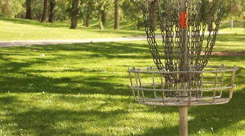 Frisbee Golf Disc Lands in Chains Stock Footage 52789428