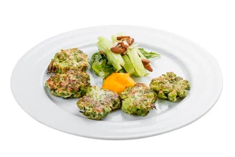 Fritters of broccoli on white background Stock Photos
