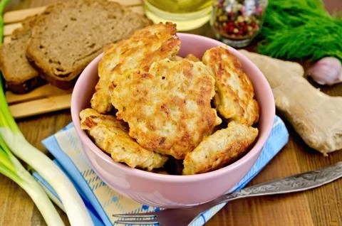 Fritters chicken with bread on the board Stock Photos