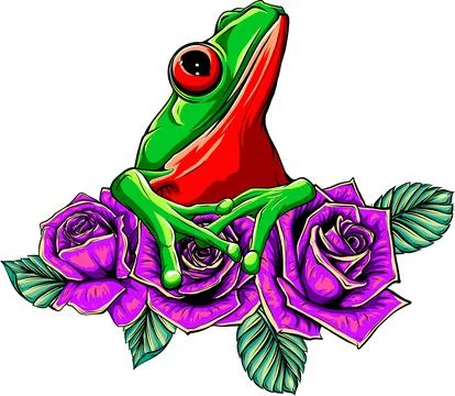 Frog and flowers vector illustration on white background Stock Illustration