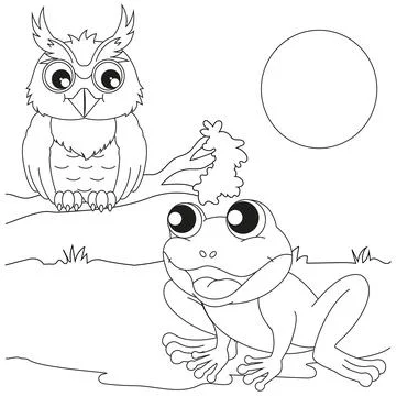 Frog and Owl are Talking black and white 스톡 일러스트