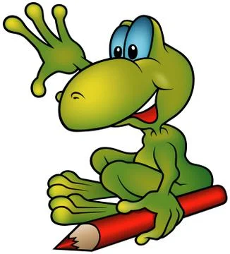 Frog And Red Crayon Stock Illustration