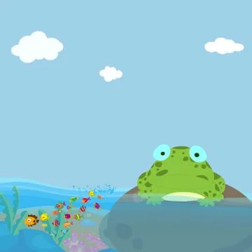 A frog and a water in pond Stock Illustration