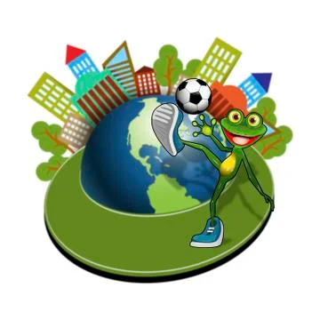 Frog with Ball and Globe Stock Illustration
