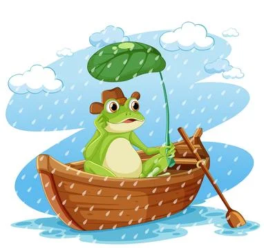 Frog on Boat in the Rain Stock Illustration