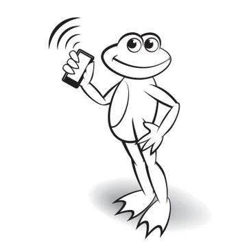 Frog on call in black outline Stock Illustration