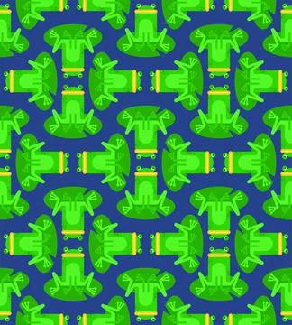 Frog cartoon pattern seamless. frog sitting on lily background. Swamp with fr Illustrazione stock