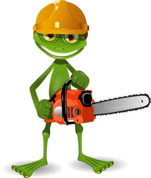 Frog with a chainsaw Stock Illustration