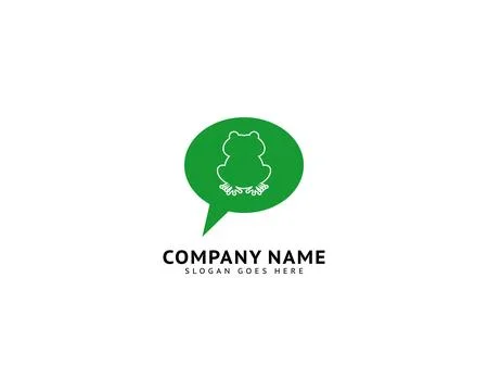 Frog chat logo chatting and messaging app icon with bubble speech Ilustración de archivo
