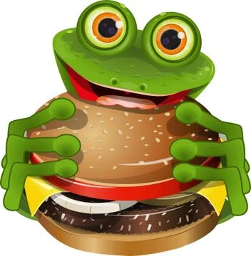 Frog with cheeseburger Stock Illustration