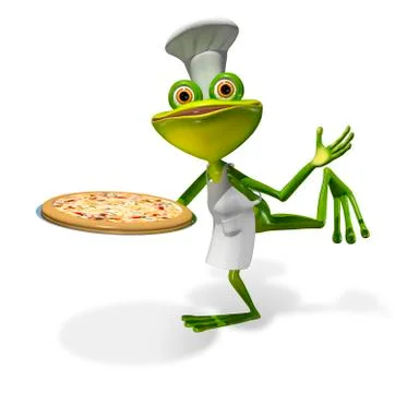 Frog chef with pizza Stock Illustration