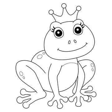 Frog With A Crown Coloring Page Isolated Stock Illustration