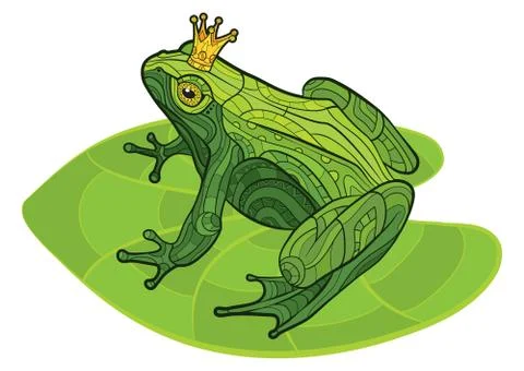 Frog with crown on the leaf Stock Illustration