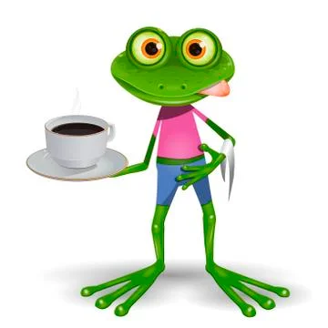 Frog with cup of coffee Stock Illustration