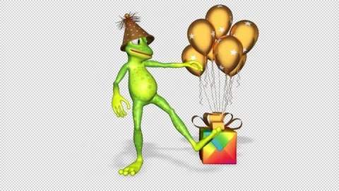 Frog Dancing Gift Balloons Looped Alpha Channel Stock Footage 169018466