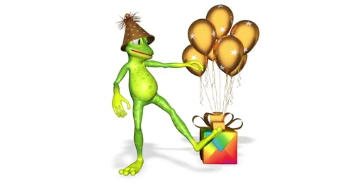 Frog Dancing Gift Balloons Looped White Background Stock Footage 169635489