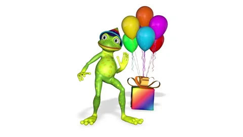 Frog Dancing Gift Colorful Balloons 3d Character Looped White Background Stock Footage 169635504