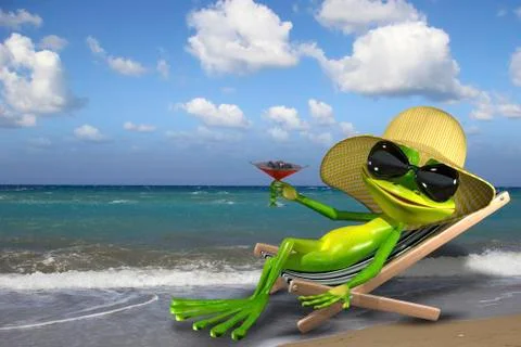Frog in a deckchair on the beach Stock Illustration