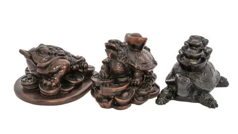 Frog, Dragon-turtle and Turtle Feng Shui on white blackground Stock Photos
