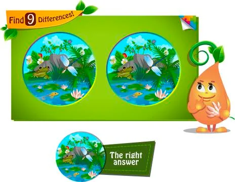 Frog, dragonfly 9 differences Illustrazione stock
