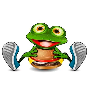 Frog Eats Cheeseburger Stock Illustration