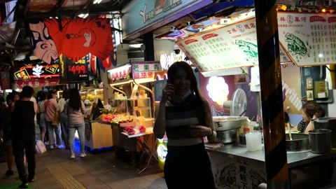 Frog egg drink stall and food stalls at Shilin Night Market Stock Footage 264771733