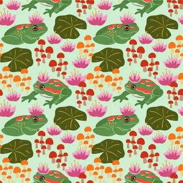 Frog forest seamless pattern design Stock Illustration