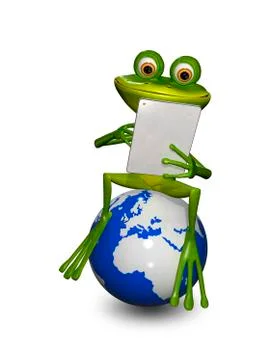 Frog on a globe with the tablet イラスト素材