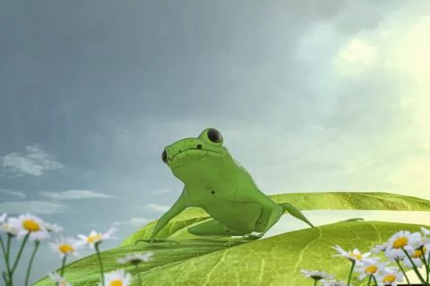 Frog on a green leaf Stock Illustration